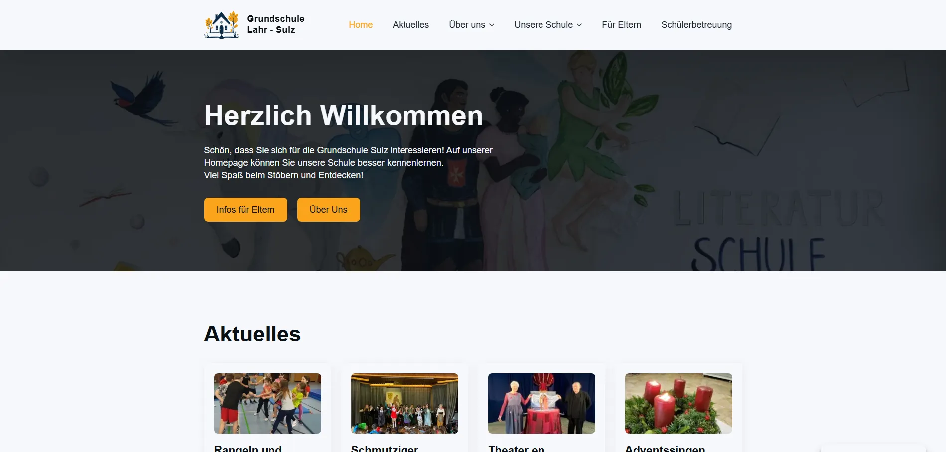 Die neue Website der Grundschule: großzügiges Layout, klare Navigation und ein modernes Erscheinungsbild.
